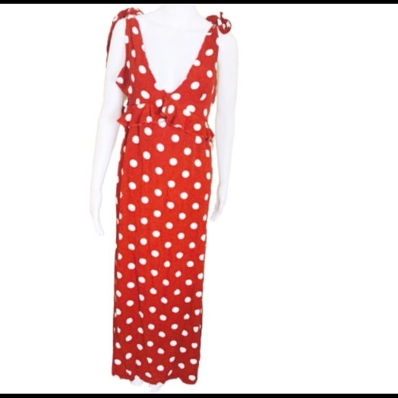 FOREVER 21 Contemporary Maxi Dress With Large Polka Dot Print Ginger Red Size XL - Picture 3 of 9
